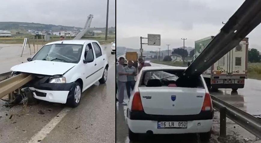 Bursa’da feci kaza! Araba bariyerlere ok üzere saplandı