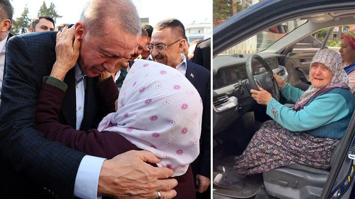 Cumhurbaşkanı Erdoğan’ı konutunda ağırlayan Zülfiye nine TOGG’a binince gözyaşlarını tutamadı