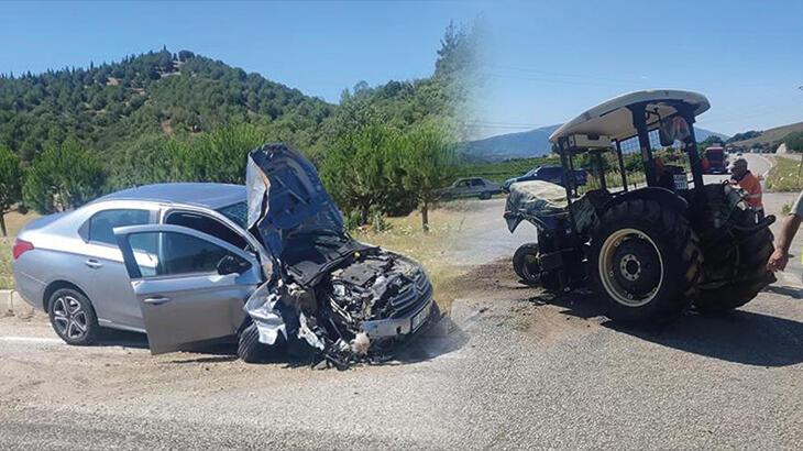 Manisa'da feci kaza! Araba ile traktör çarpıştı: 7 yaralı